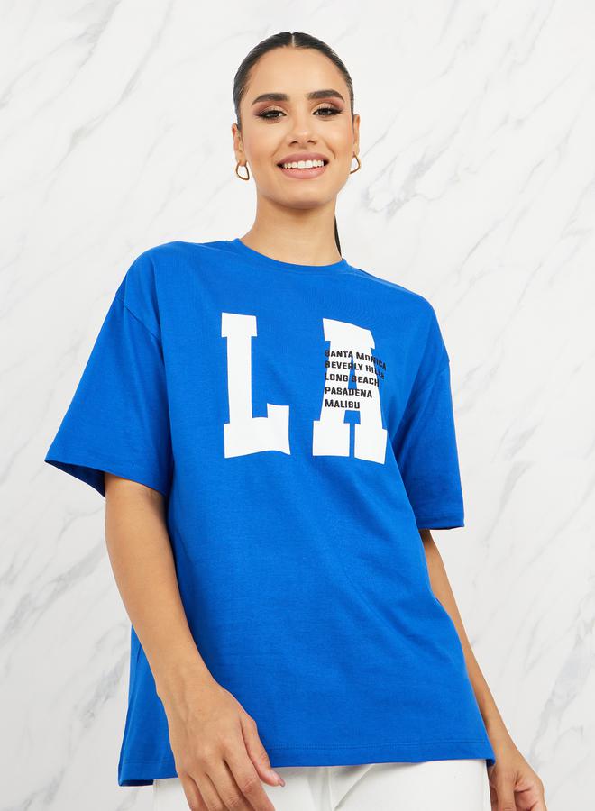 Styli Oversized LA City Names Print Round Neck T-shirt - Image 1